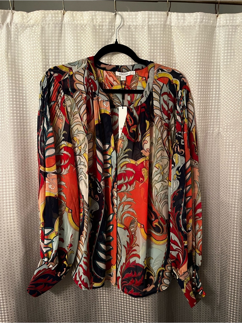 Chico's Red Multi Paisley-Print Long Sleeve Blouse